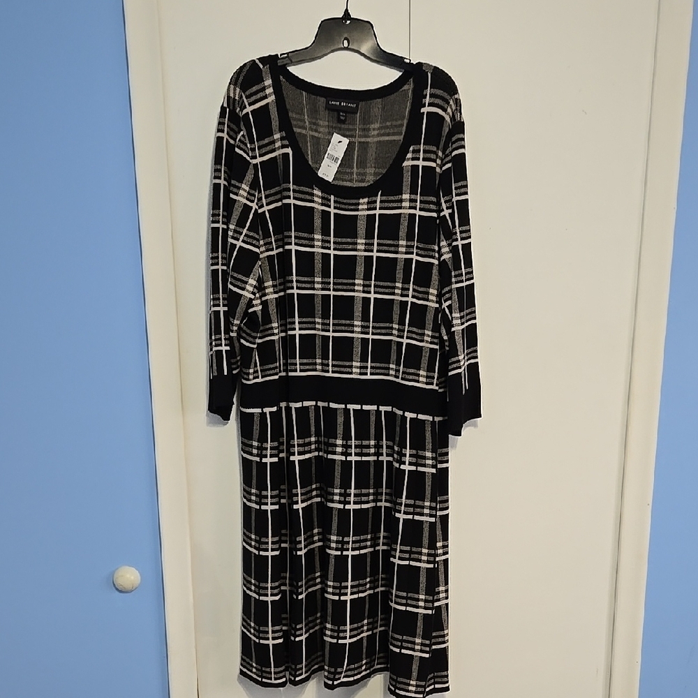 NWT- Lane Bryant Black and White Plaid Sweater‎ Dress